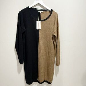 New BARTOLINI Women’s Beige Black Colorblock Long Sleeve Cashmere Dress Italy M